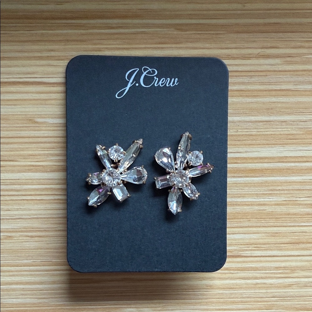 J. Crew Gold and Crystal Floral Earrings
